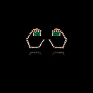 Σκουλαρίκια σε Ροζ Χρυσό με Σμαράγδια και Διαμάντια - SK115N