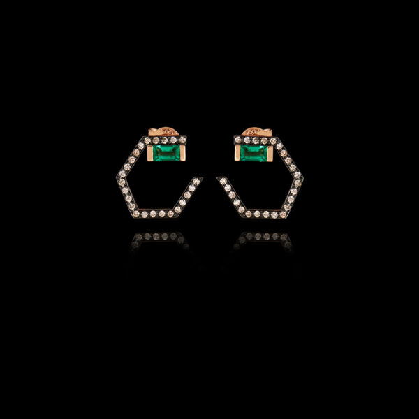 Σκουλαρίκια σε Ροζ Χρυσό με Σμαράγδια και Διαμάντια - SK115N
