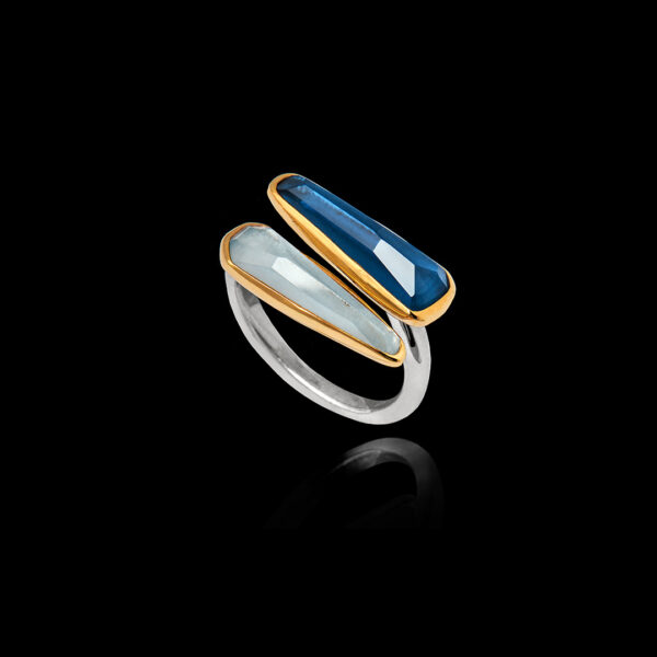 Χειροποίητο Δαχτυλίδι σε Ασήμι και Χρυσό με Μπλε Τοπάζ και Ακουαμαρίνα- DA164