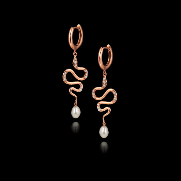 Σκουλαρίκια σε Ροζ Χρυσό με Μαργαριτάρια και Διαμάντια - SK181N