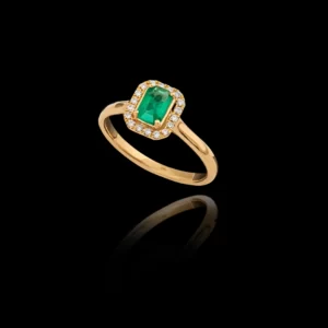 Χρυσό Δαχτυλίδι Ροζέτα Κ18 Σμαράγδι - DA252N