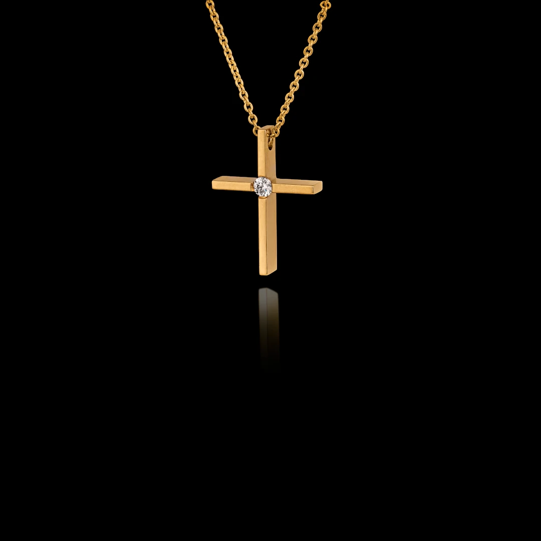Χρυσός Σταυρός και Αλυσίδα Κ18 με Διαμάντι – ST330N