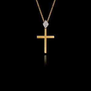 Χρυσός Σταυρός και Αλυσίδα Κ18 με Διαμάντια – ST335N