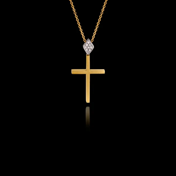 Χρυσός Σταυρός και Αλυσίδα Κ18 με Διαμάντια – ST335N